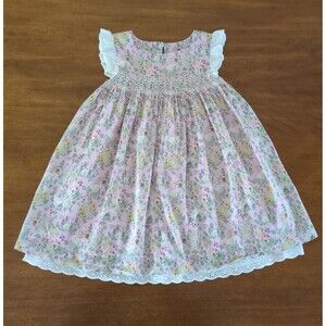 Mini Boden Girls / Kids' Bunny Print Smocked Cotton Dress size 4/5 GUC